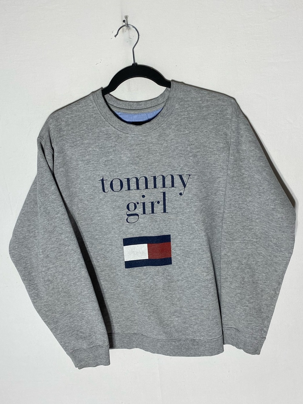 Vintage 90s Y2K Grey Tommy Girl Hilfiger Logo Sweatshirt M Streetwear Retro